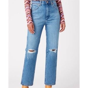 NEW Wrangler Blue Wild West 603 High-Rise Straight Leg Destroyed Jeans 31